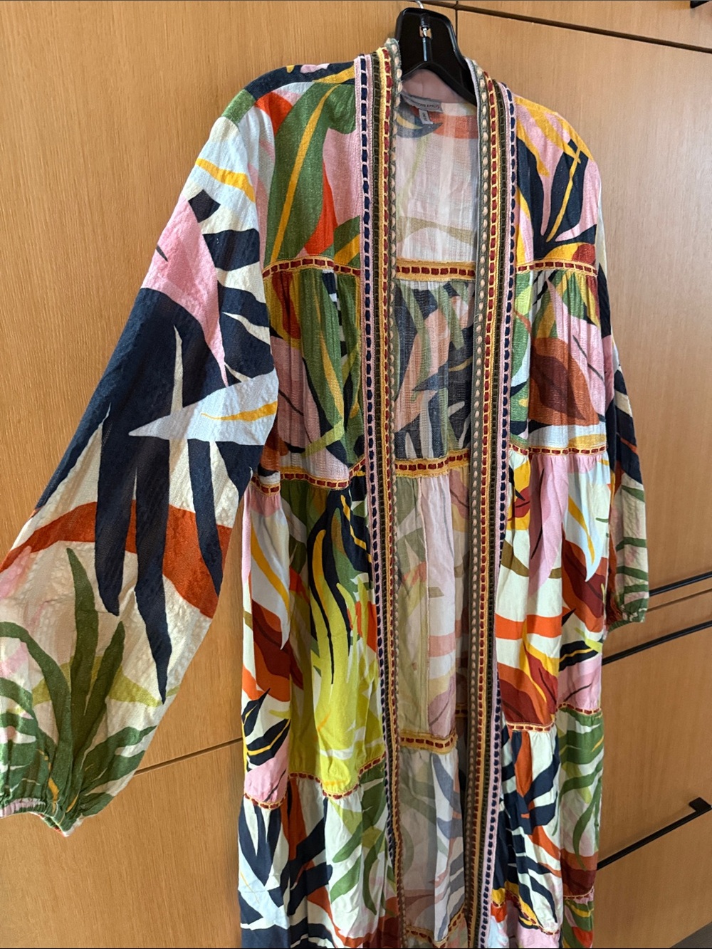 Anthropologie Conditions Apply Tropical Leaf Duster Boho Embroidered Trim Kimono - Picture 5 of 14